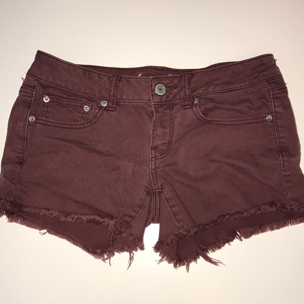 AMERICAN EAGLE BURGUNDY CUTOFF stretch SHORTS 6